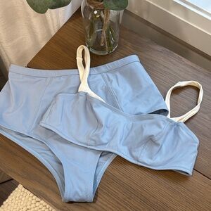 Reformation Light Blue and White Bikini Set